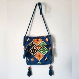 Blue and Multicolor Patterned Women's Bag